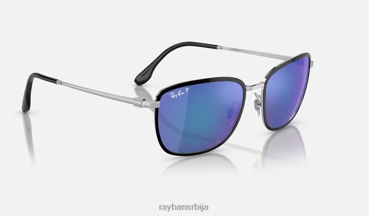 Ray-Ban рб3705 цхроманце P0HP1539 наочаре за сунце полирано црно на сребрно/плаво мушкарци