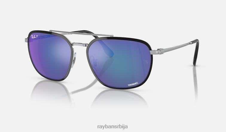 Ray-Ban рб3708 цхроманце P0HP1546 наочаре за сунце полирано црно на сребрно/плаво мушкарци