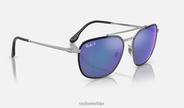 Ray-Ban рб3708 цхроманце P0HP1546 наочаре за сунце полирано црно на сребрно/плаво мушкарци