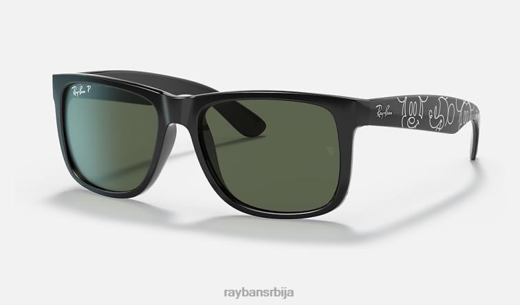 Ray-Ban рб4165 Јустин Мицкеи д20 P0HP596 наочаре за сунце полирана црна/тамно зелена мушкарци
