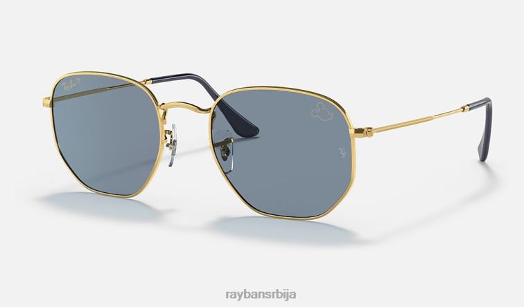 Ray-Ban хексагонални мицкеи вдм50 P0HP1529 наочаре за сунце полирано злато/плаво/сребро мушкарци