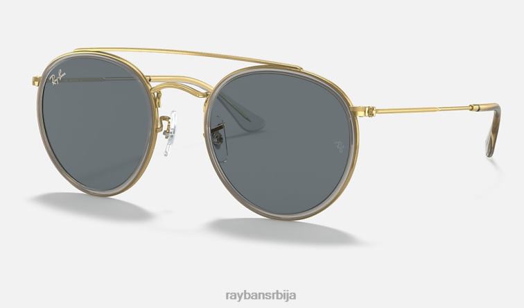 Ray-Ban округли дупли мост P0HP1057 наочаре за сунце полирано златно/плаво/сиво мушкарци