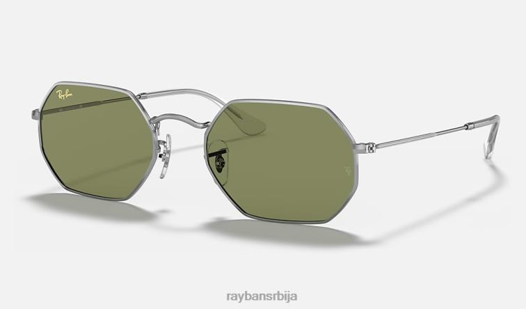 Ray-Ban осмоугаони P0HP1179 наочаре за сунце полирано сребрно/светло зелено мушкарци