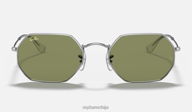 Ray-Ban осмоугаони P0HP1179 наочаре за сунце полирано сребрно/светло зелено мушкарци