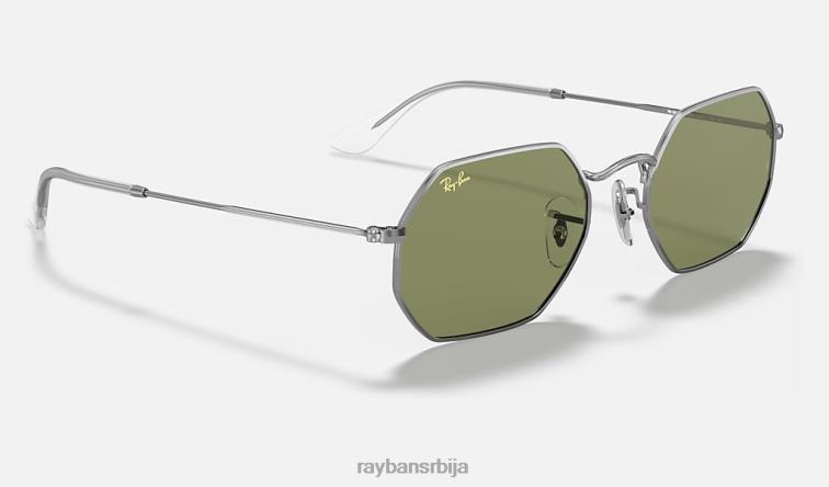 Ray-Ban осмоугаони P0HP1179 наочаре за сунце полирано сребрно/светло зелено мушкарци