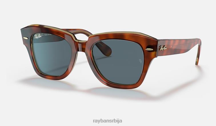 Ray-Ban државна улична збирка P0HP1190 наочаре за сунце углачана хавана на транспарентној беж/плавој мушкарци