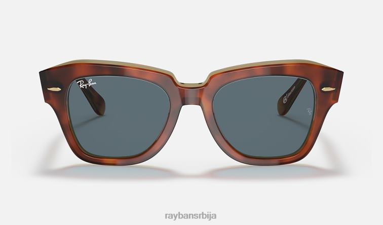 Ray-Ban државна улична збирка P0HP1190 наочаре за сунце углачана хавана на транспарентној беж/плавој мушкарци