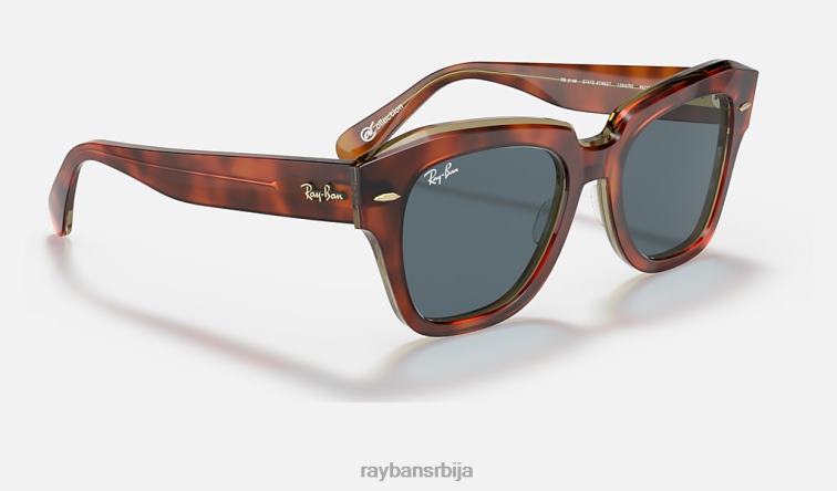 Ray-Ban државна улична збирка P0HP1190 наочаре за сунце углачана хавана на транспарентној беж/плавој мушкарци