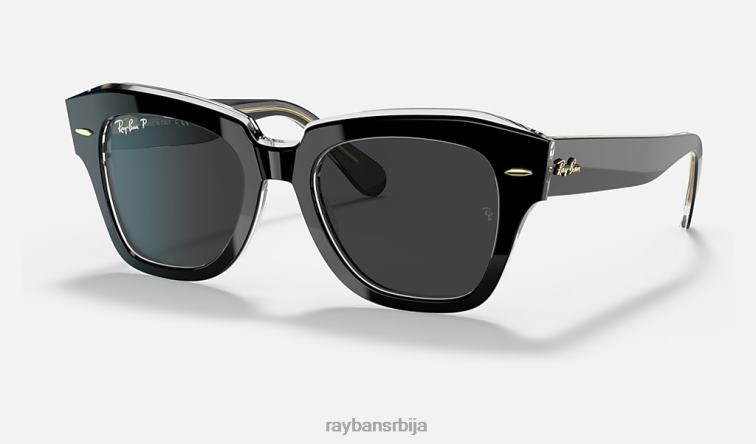 Ray-Ban државна улична збирка P0HP1191 наочаре за сунце полирано црно на транспарентно/црно мушкарци
