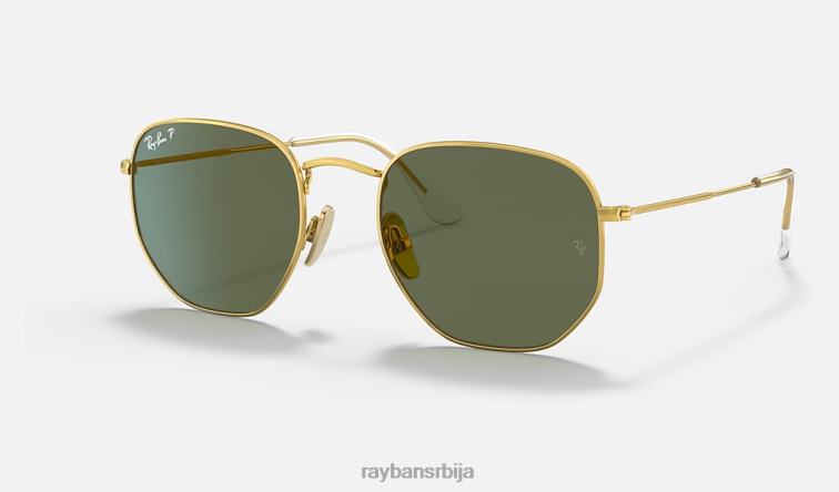 Ray-Ban хексагонални титанијум P0HP1406 наочаре за сунце полирано златно/зелено мушкарци