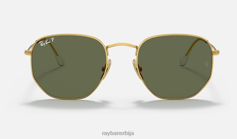 Ray-Ban хексагонални титанијум P0HP1406 наочаре за сунце полирано златно/зелено мушкарци