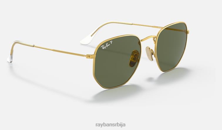 Ray-Ban хексагонални титанијум P0HP1406 наочаре за сунце полирано златно/зелено мушкарци