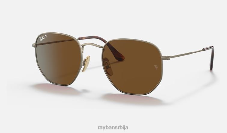 Ray-Ban хексагонални титанијум P0HP1407 наочаре за сунце полирано злато/браон мушкарци