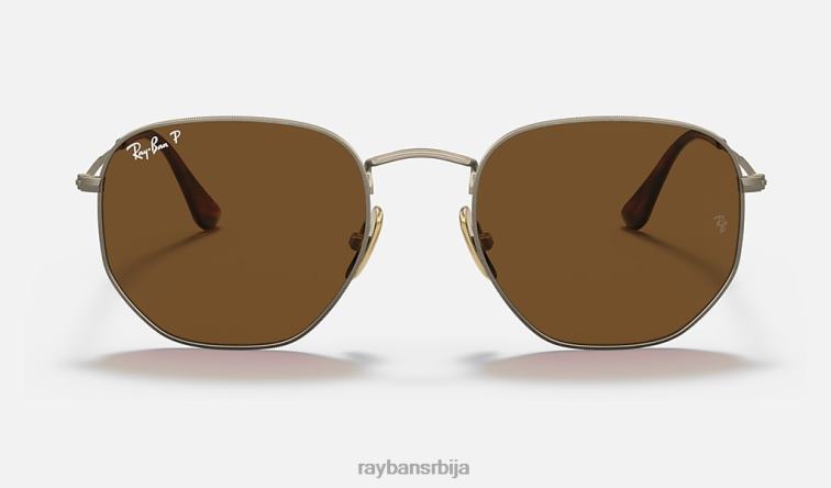 Ray-Ban хексагонални титанијум P0HP1407 наочаре за сунце полирано злато/браон мушкарци