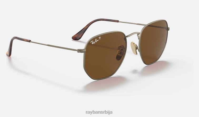 Ray-Ban хексагонални титанијум P0HP1407 наочаре за сунце полирано злато/браон мушкарци