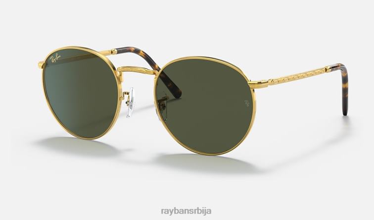 Ray-Ban нова рунда P0HP196 наочаре за сунце полирано златно/зелено мушкарци