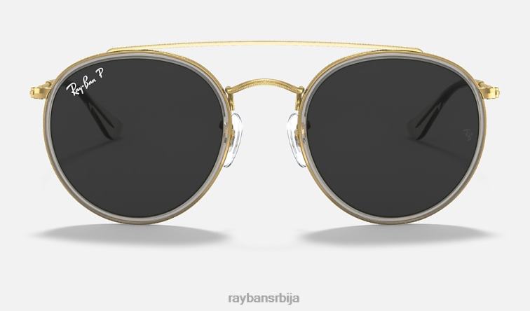 Ray-Ban округли дупли мост P0HP276 наочаре за сунце полирано злато/црно мушкарци