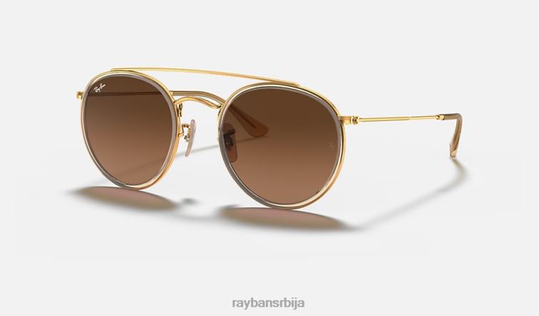 Ray-Ban округли дупли мост P0HP281 наочаре за сунце полирано злато/браон мушкарци