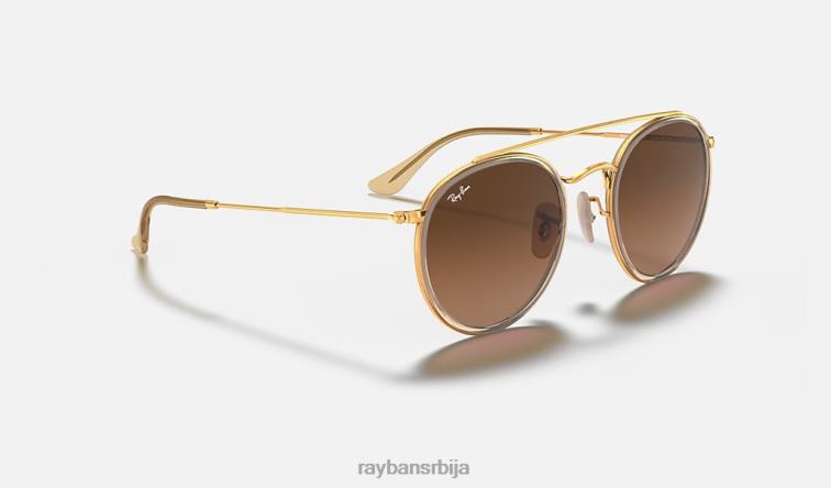 Ray-Ban округли дупли мост P0HP281 наочаре за сунце полирано злато/браон мушкарци
