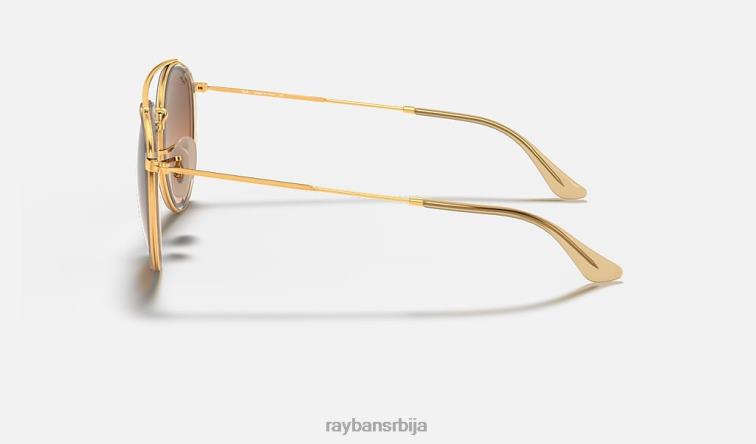 Ray-Ban округли дупли мост P0HP281 наочаре за сунце полирано злато/браон мушкарци
