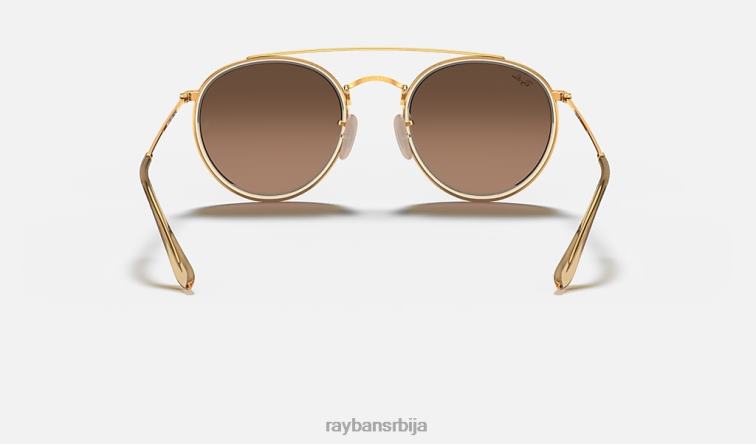 Ray-Ban округли дупли мост P0HP281 наочаре за сунце полирано злато/браон мушкарци