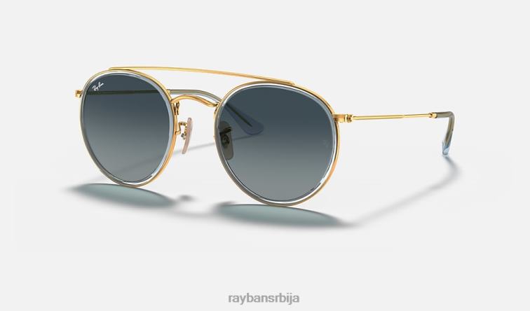 Ray-Ban округли дупли мост P0HP282 наочаре за сунце полирано златно/плаво мушкарци