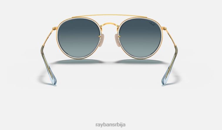 Ray-Ban округли дупли мост P0HP282 наочаре за сунце полирано златно/плаво мушкарци