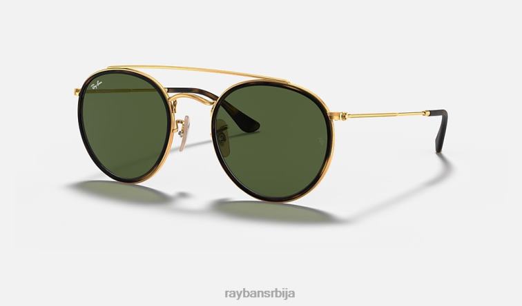 Ray-Ban округли дупли мост P0HP283 наочаре за сунце полирано златно/зелено мушкарци