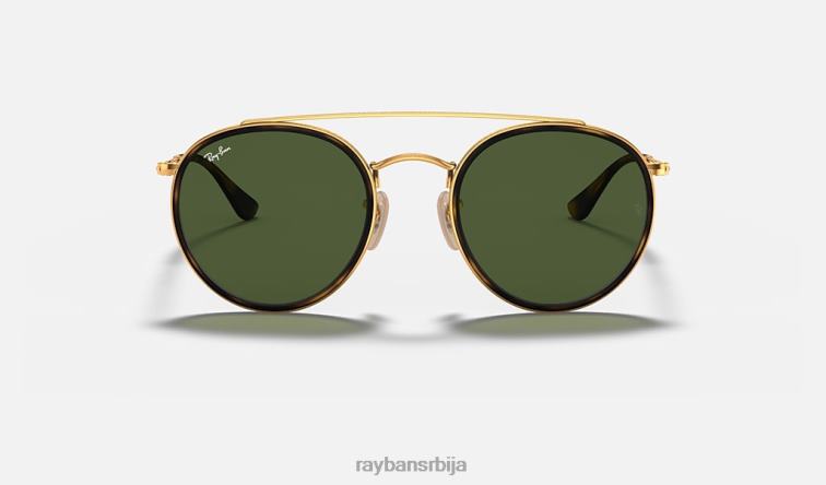Ray-Ban округли дупли мост P0HP283 наочаре за сунце полирано златно/зелено мушкарци
