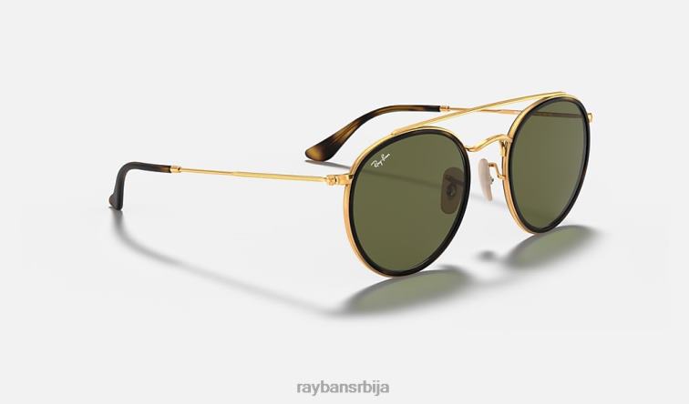 Ray-Ban округли дупли мост P0HP283 наочаре за сунце полирано златно/зелено мушкарци