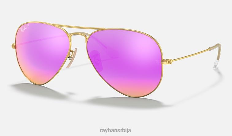 Ray-Ban авиаторски блиц сочива P0HP341 наочаре за сунце мат злато/циклама мушкарци