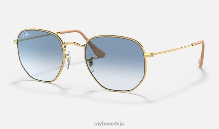 Ray-Ban хексагонални P0HP349 наочаре за сунце полирано злато/светло плаво мушкарци