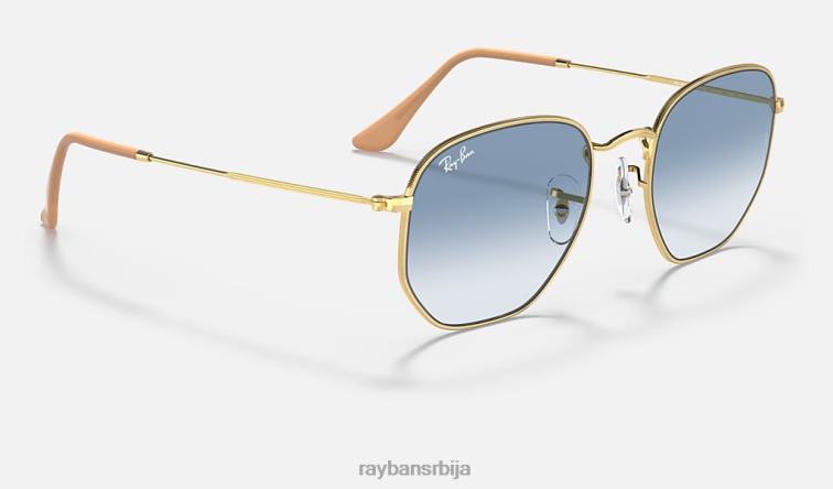 Ray-Ban хексагонални P0HP349 наочаре за сунце полирано злато/светло плаво мушкарци