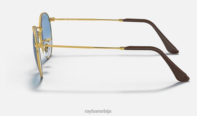 Ray-Ban округла колекција метала P0HP616 наочаре за сунце полирано злато/светло плаво мушкарци