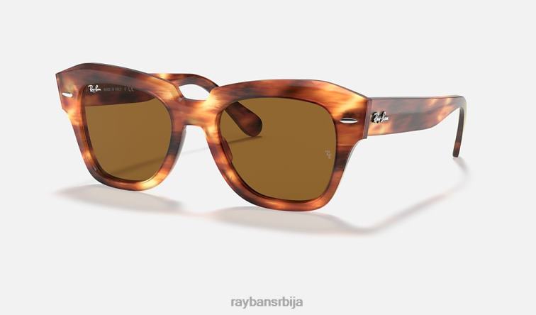 Ray-Ban државна улица P0HP622 наочаре за сунце углачана пругаста хавана/браон мушкарци