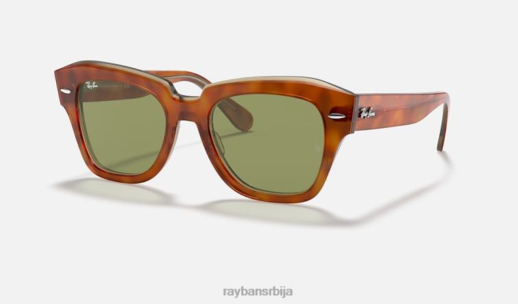 Ray-Ban државна улица P0HP623 наочаре за сунце углачана хавана на провидној беж/светло зеленој боји мушкарци