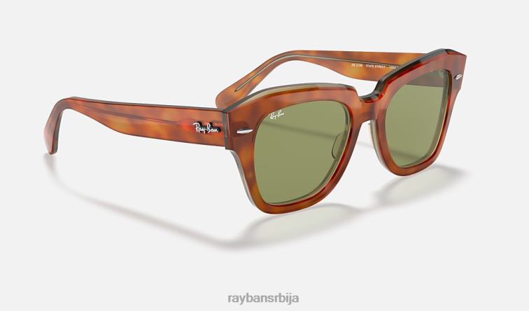 Ray-Ban државна улица P0HP623 наочаре за сунце углачана хавана на провидној беж/светло зеленој боји мушкарци