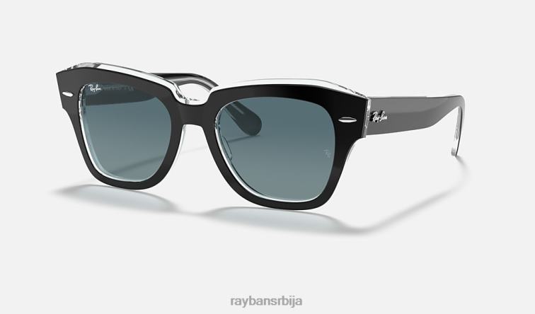 Ray-Ban државна улица P0HP625 наочаре за сунце полирано црно на транспарентно/плаво мушкарци