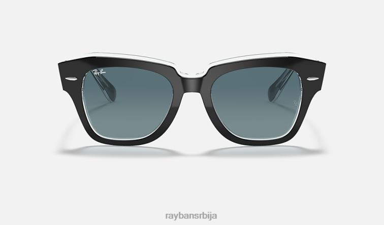 Ray-Ban државна улица P0HP625 наочаре за сунце полирано црно на транспарентно/плаво мушкарци