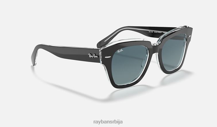 Ray-Ban државна улица P0HP625 наочаре за сунце полирано црно на транспарентно/плаво мушкарци