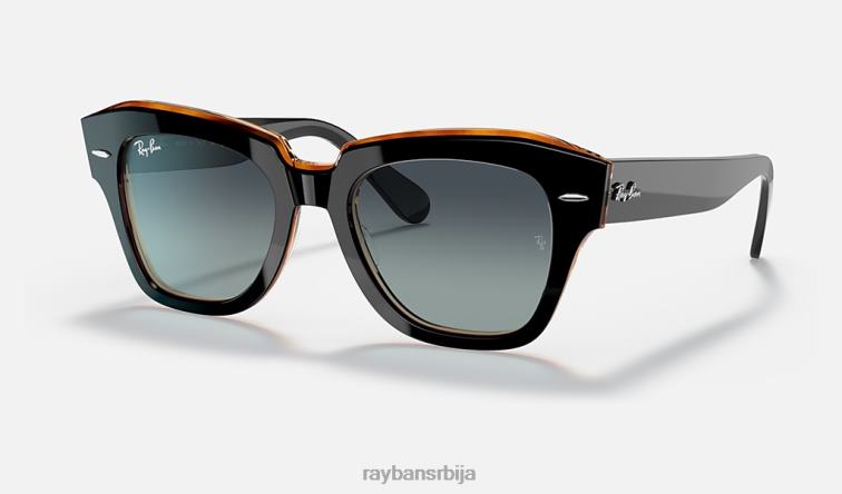 Ray-Ban државна улица P0HP626 наочаре за сунце полирано црно на браон/сиво/плаво мушкарци