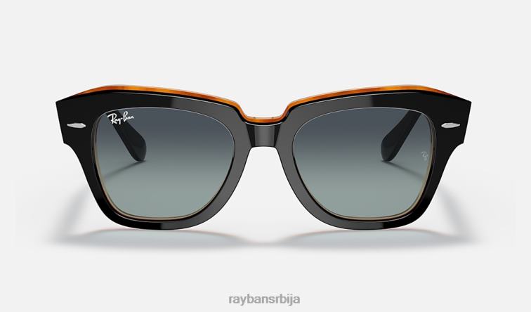 Ray-Ban државна улица P0HP626 наочаре за сунце полирано црно на браон/сиво/плаво мушкарци