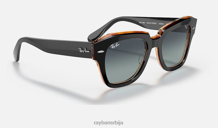 Ray-Ban државна улица P0HP626 наочаре за сунце полирано црно на браон/сиво/плаво мушкарци