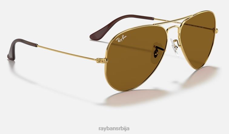 Ray-Ban авиатор цлассиц P0HP6 наочаре за сунце полирано злато/браон мушкарци