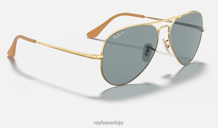 Ray-Ban авиатор метал ии P0HP701 наочаре за сунце полирано злато/светло плаво мушкарци