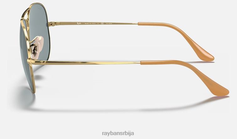 Ray-Ban авиатор метал ии P0HP701 наочаре за сунце полирано злато/светло плаво мушкарци