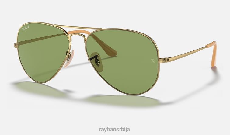 Ray-Ban авиатор метал ии P0HP703 наочаре за сунце полирано златно/зелено мушкарци