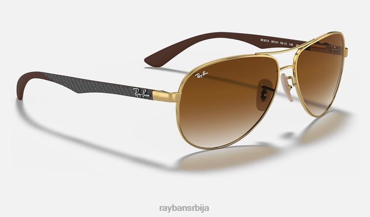 Ray-Ban карбонска влакна P0HP754 наочаре за сунце полирано злато/светло браон мушкарци