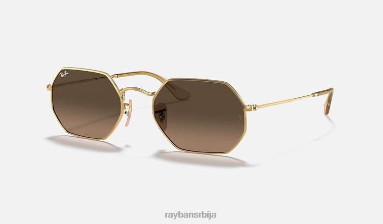 Ray-Ban осмоугаони класик P0HP882 наочаре за сунце полирано злато/браон мушкарци