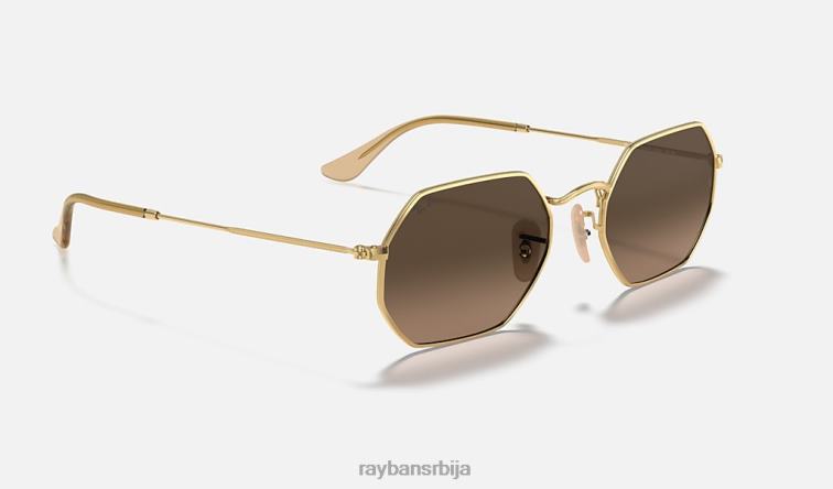 Ray-Ban осмоугаони класик P0HP882 наочаре за сунце полирано злато/браон мушкарци